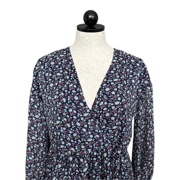 Madewell Tie-Waist Midi Dress in Harvest Vine Deep Navy Floral V- Size Small - Picture 4 of 16